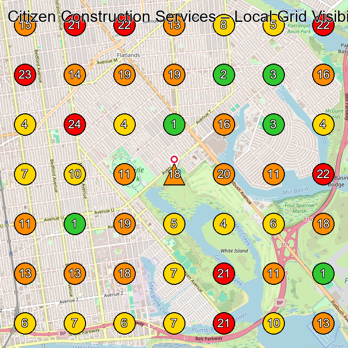Citizen Construction Services General Contractor GeoGrid ranking map for Brooklyn NY